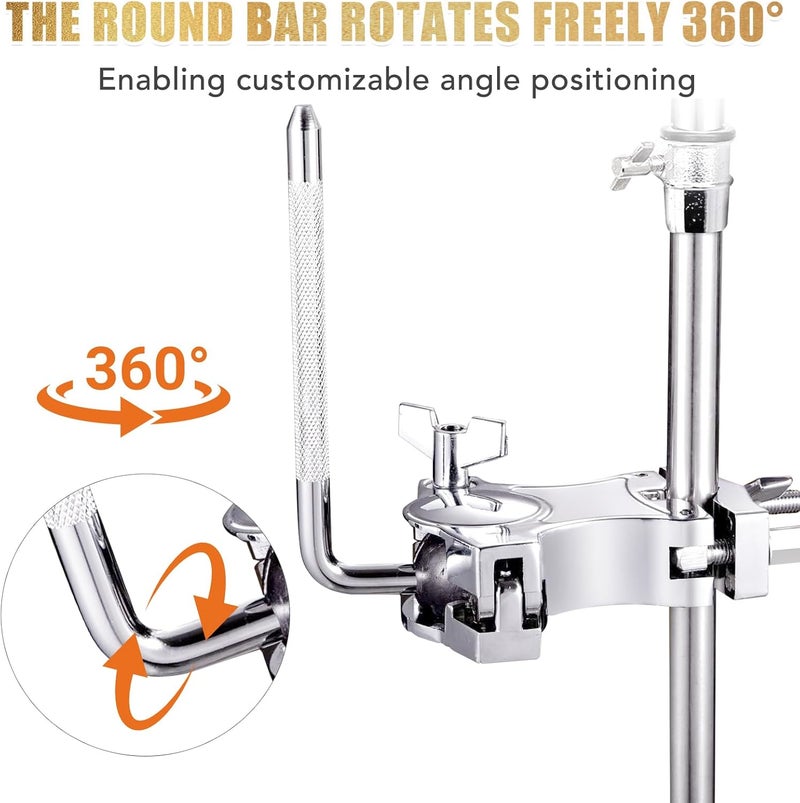 Seteol L-Rod Cowbells Cymbal Clamp, Heavy-Duty Cowbell Mount Percussion Holder Extension Arm Clip, 360°Rotation Universal Mount for Cowbells, Jam Blocks & Handheld Percussion Instrument Accessories - Image 5